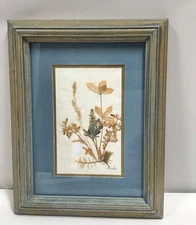 Erika Originals Pressed Dried Flowers Leaves Wood Framed Artwork Blue 9.5”x7.5”