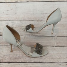 Badgley Mischka Womens d'Orsay High-Heel Pumps Sz 7.5M Pewter Gray Silver Satin