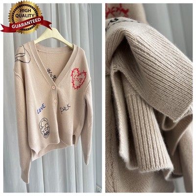 Women Zadig & Voltaire Love Embroidery 100% Cashmere Wool Knitted Sweater S M L