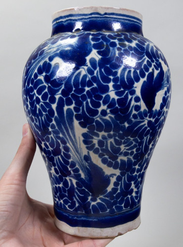Antique Ysauro Uriarte Puebla Mexican Talavera Cobalt Blue & White Bird Vase