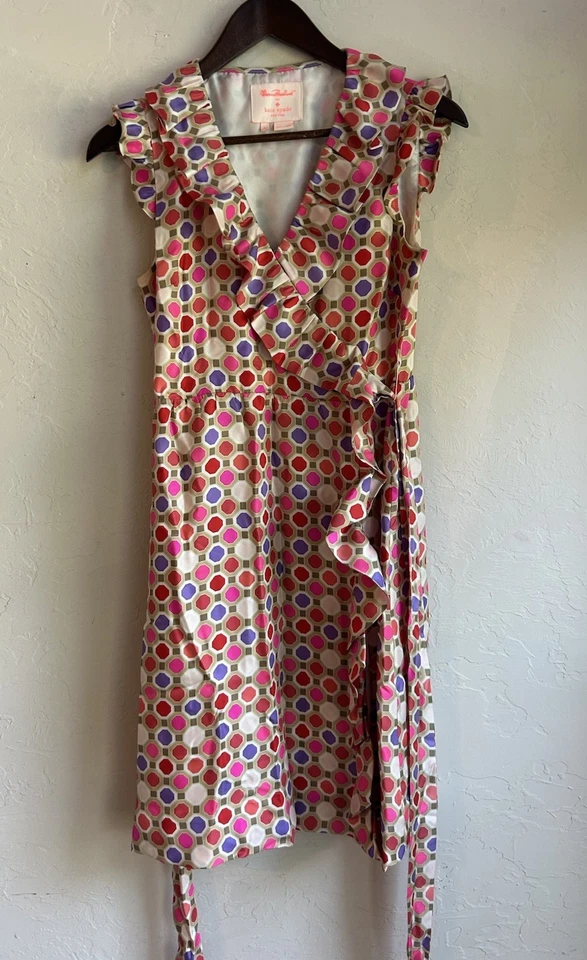 Vestido Florence Broadhurst Kate Spade Aubrey Volantes Envolvente 4 Diseñador de Seda Preppy Foto 2 de 4