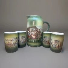 RARE Antique Columbian Art Pottery of Trenton NJ Tankard/Pitcher W/4 Cups
