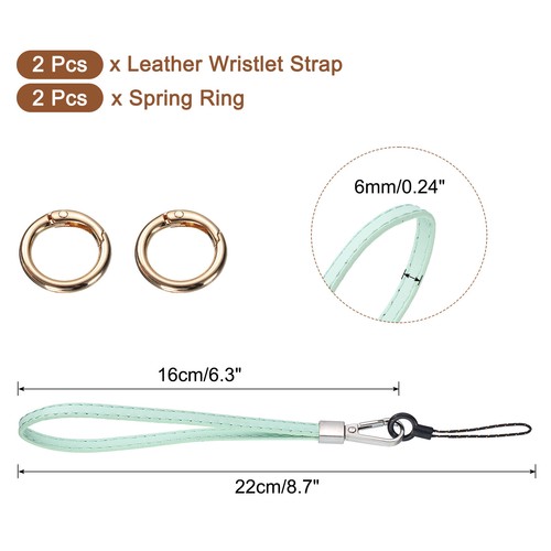 2 Pcs Leather Wristlet Strap Wrist Lanyard for Cellphone Keychain (Light Green) - Afbeelding 2 van 7