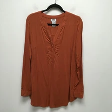 Monroe and Main Womens Rust Brown Long Sleeve V-Neck Relaxed Popover Shirt M