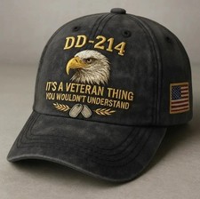 DD-214 Veteran Eagle Embroidered Washed Cap "It's A Veteran Thing" Patriotic Hat