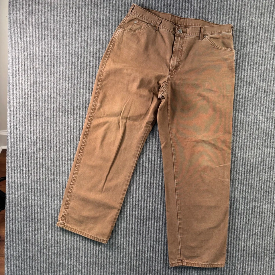 Dickies Mens 36x30 Brown Duck Canvas Carpenter Pants Workwear Utility Y2K - Image 2 of 4