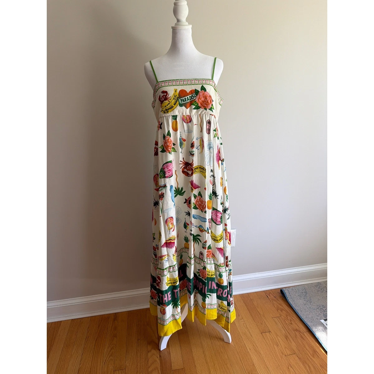belted midi dress Donna Karan Women's Sleeveless Square Neck Printed Belted Midi Fit And Flare Dress in Canyon Multi