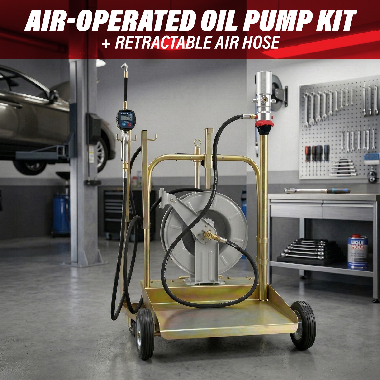 LAUCO Mobile Oil Pump Kit &ndash; 3:1 Air Operated Drum Pump for 55 Gallon Barrel
