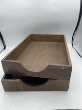 2 Vintage Wooden Desk Paper Letter Tray/In Box Office Ephemera Letter 15 x 10