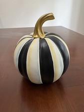 Mackenzie Childs Courtly Striped Pumpkin 6  Tall Black/white Gold Curved Stem