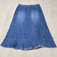 Cato Denim Maxi Skirt Women 14 / 33 Blue Flowy Flap Slit Modest Cottage Boho Y2K