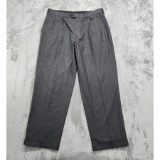 Perry Ellis Portfolio Dress Pants Mens 38/30 Gray Pleated Cuffed Polyester Rayon