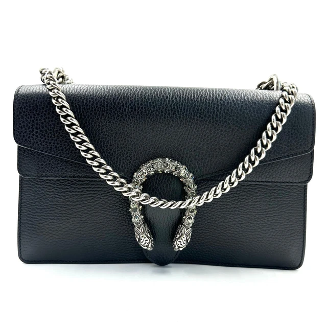 H109 Gucci GG Calfskin Leather Small Dionysus Shoulder Bag Black Authentic