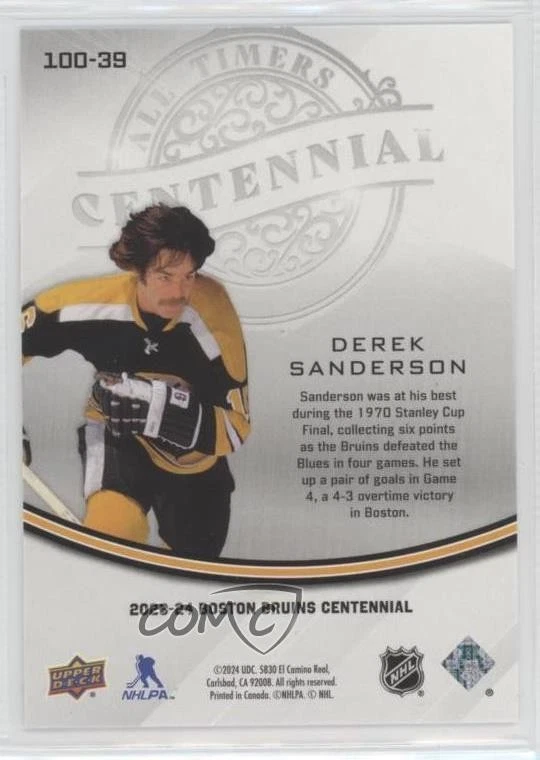 2023 Upper Deck Boston Bruins Centennial All-Timers Gold Derek Sanderson #100-39 - Image 2 of 2