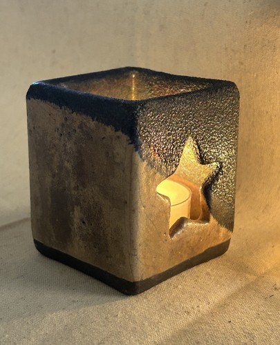 The Clay Cellar USA Raku Star Candle Holder Iridescent Handcrafted Luminary - Picture 6 of 16