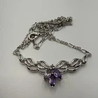 Vintage Necklace Costume Jewelry Purple Amethyst Set In Polished Silver Tone
