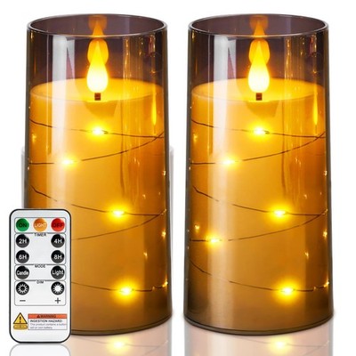 Flameless Candles with Embedded Star String Fairy Lights, Battery Operated Ca...