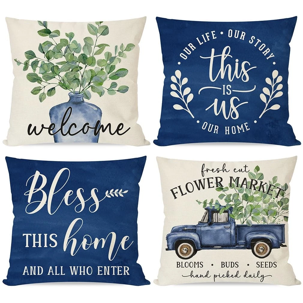 PANDICORN Spring Pillow Covers 18x18 Inch 18" x (Pack of 4), Blue