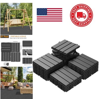 27 Square Feet Dark Grey Plastic Interlocking Deck Tiles for Outdoor Flooring