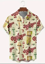 Men's Shirt 'A Christmas Story' Print Button Down Short Sleeve Choose Size