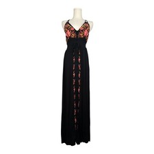 Forever 21 Boho Black Embroidered Floral Maxi Dress Small