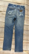 Wrangler 936PWD Slim Fit Cowboy Cut Blue Denim Jeans Size 30x32 Distressed Light