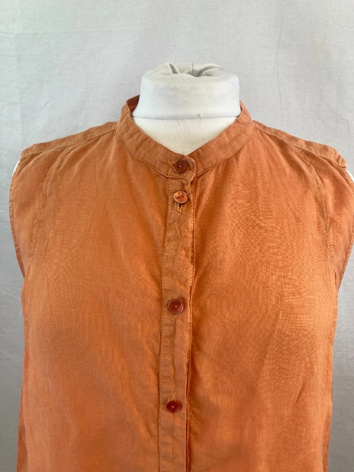 Vestido OSKA naranja lino, para mujer talla 12, camisa larga de verano con botones túnica Foto 3 de 4