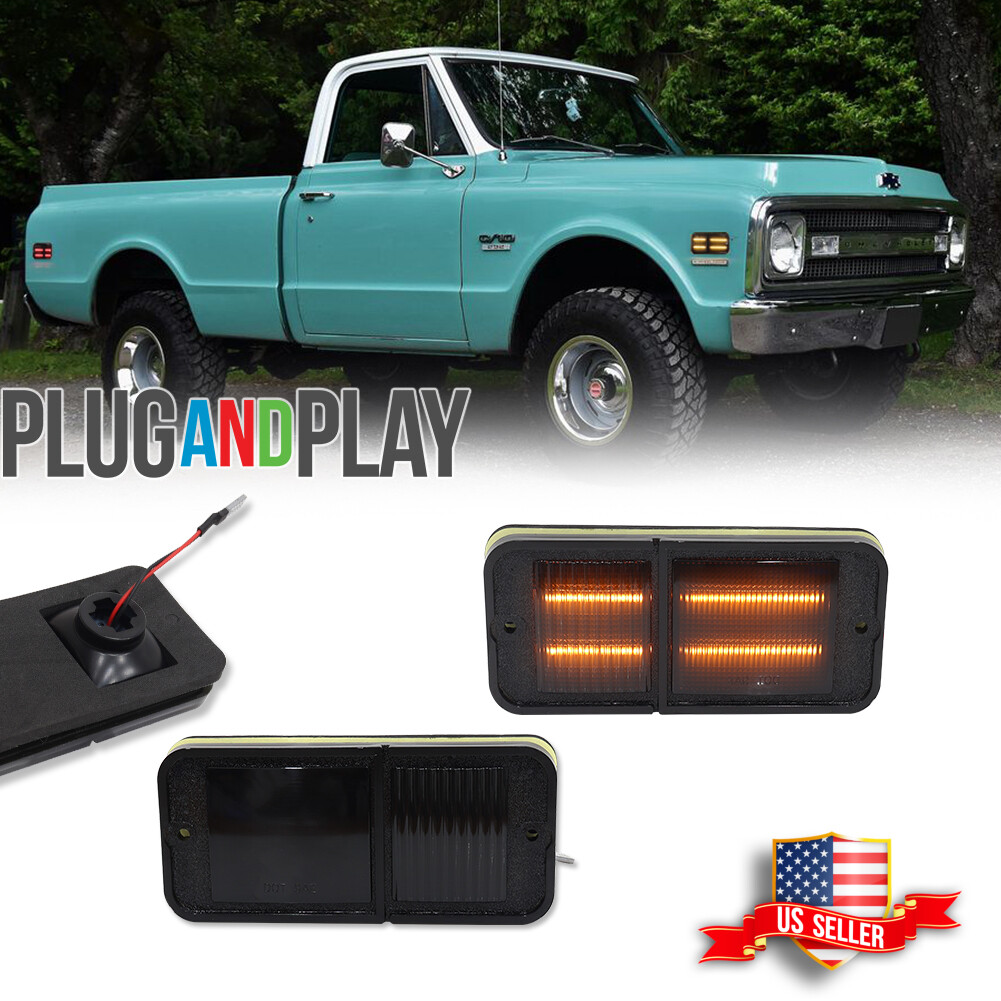 Smoked Front Amber LED Side Marker Lights for 1968-1972 Chevy GMC C/K Trucks