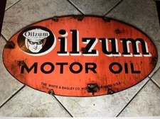 Antique style porcelain look Oilzum oil dealer service gas station pump sign