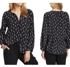 Joie Purine Champagne Flute Blouse Top Size Large Black Silk V-Neck L/S NWT