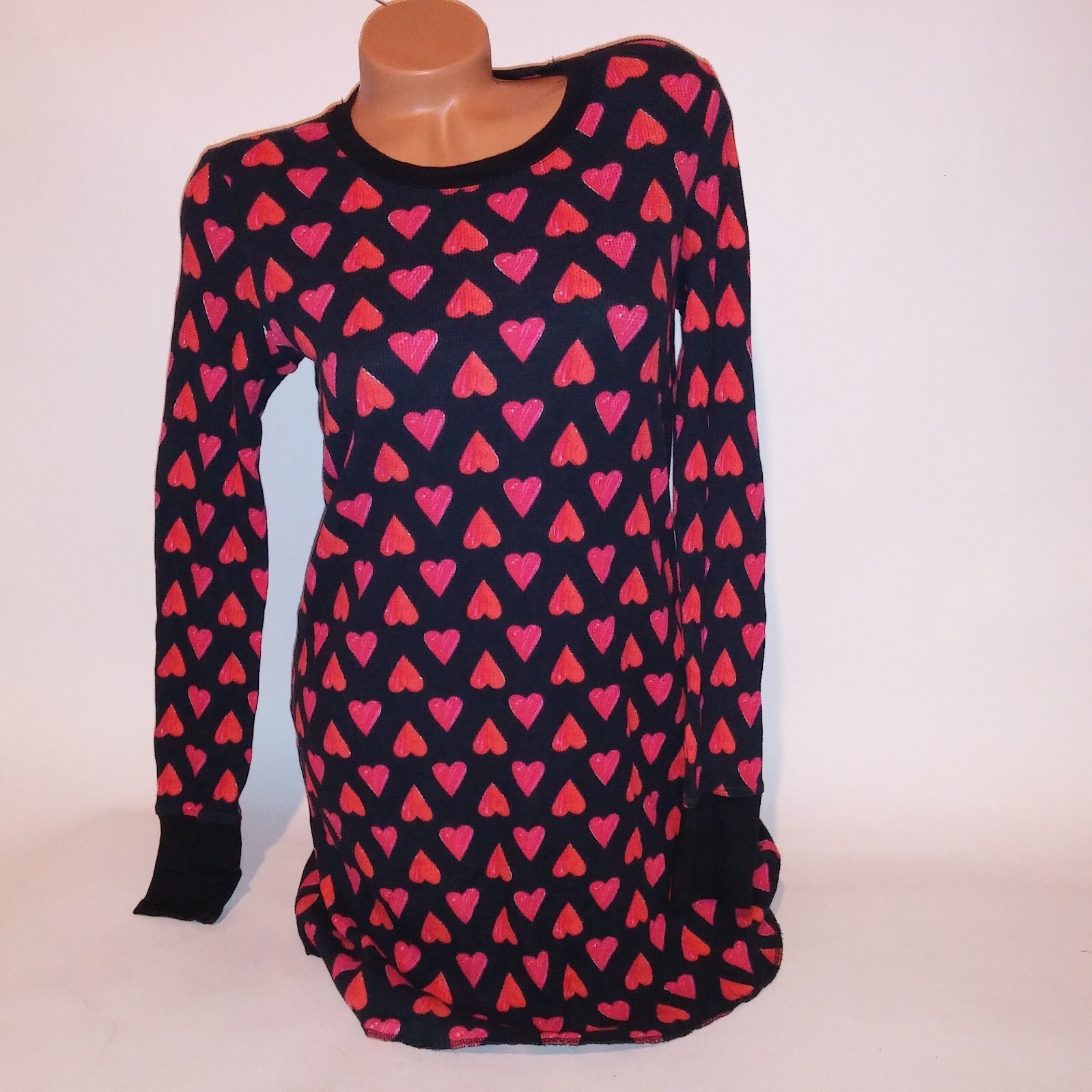 Victoria Secret Sleep Shirt Thermal Black Red Long Sleeve Pajama Loungewear 