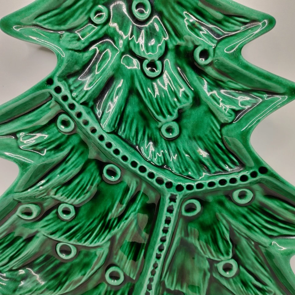 Bandeja para servir árbol de Navidad de cerámica vintage verde 15 1/4" Foto 3 de 4