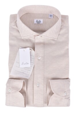 NOUVEAU POLO CHEMISE STRETCH PIQUÉ FAIT MAIN Fralbo Napoli EU 54 XL BEIGE 