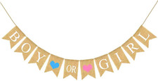 Boy or Girl Banner - Prestrung Burlap Gender Reveal Party Sign Garland Backdrop