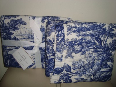 Pottery Barn Matine Toile Quilted Shams S 2 Standard Twilight Blue