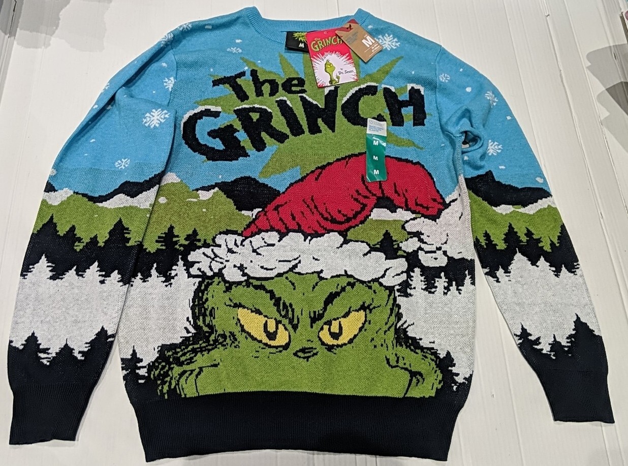 Xmas Knitted Jumper The Grinch Dr Seuss Mens Christmas jumper Size