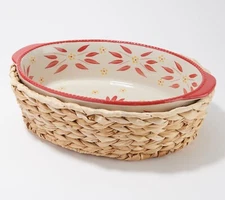 Temp-tations 3 Qt Oval Baker w Banana Grass Basket, RED, Casserole Dish K50349