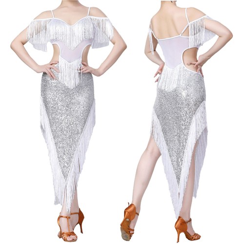 Damen-Tanzkleidung verstellbare Träger Kleid funkelnder Rock Tanz Clubwear Ballsaal - Bild 61 von 72