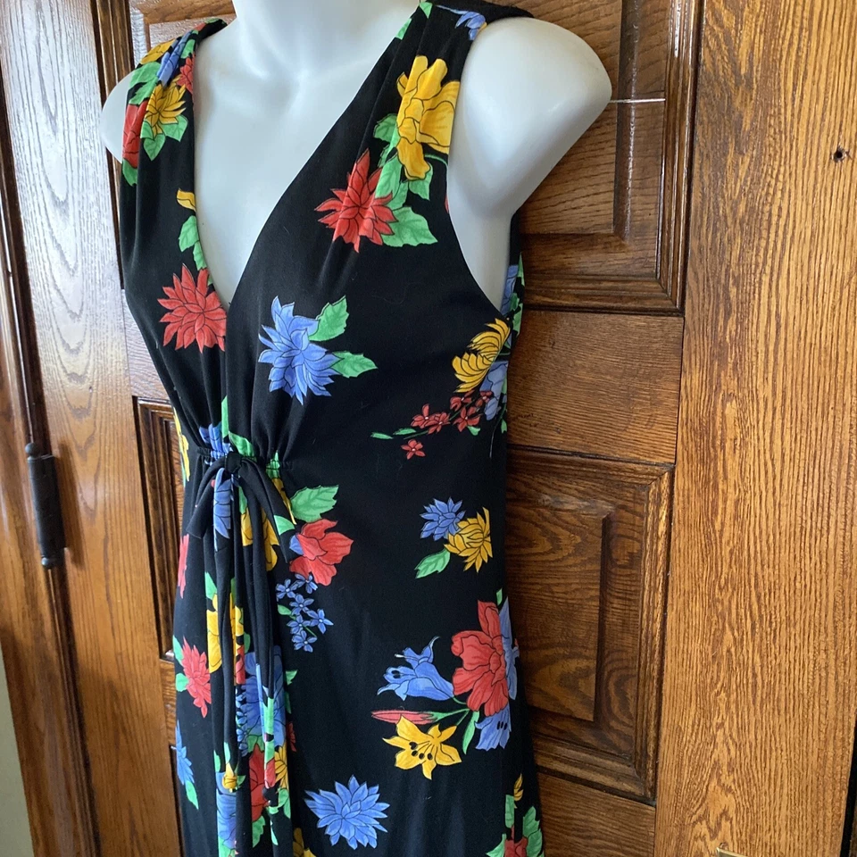 Винтажный 1970-80-х годов R & K оригиналы черный цветок питания ретро богемное макси платье, размер 12 - Изображение 4 из 4