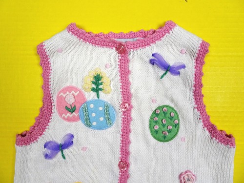 Hartstrings Vintage 90’s Y2K Easter Spring Sweater Vest Girls 5 6 Embroidered - Picture 3 of 5