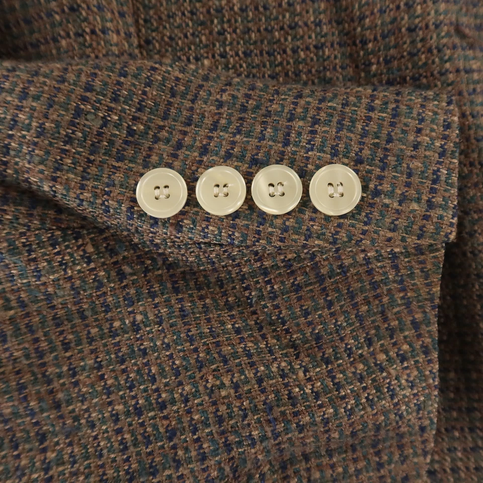 VTG Hopsack Jacket XL Brown Blue Check Houndstooth Wool Silk Blazer 48R - Image 4 of 4