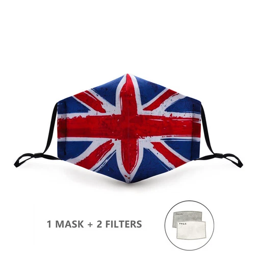 UK Flag Pattern Face Mask + Two Filters / Protective Reusable Washable UK Brexit