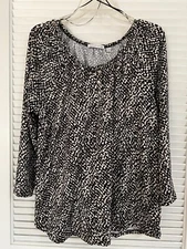 NOTATIONS 3/4 ROLL TAB SLEEVE BLACK~WHITE~BEIGE MULTI COLOR KNIT TOP SIZE XL NWT