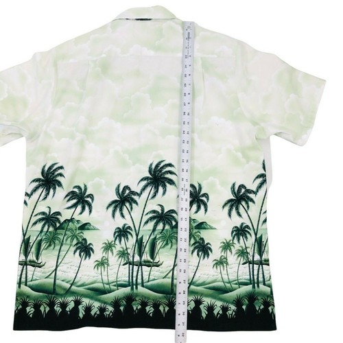 Vintage RJC Camp Hawaiian Shirt Mens XL Palm Pineapple Volcano Green USA MADE - Picture 5 of 11