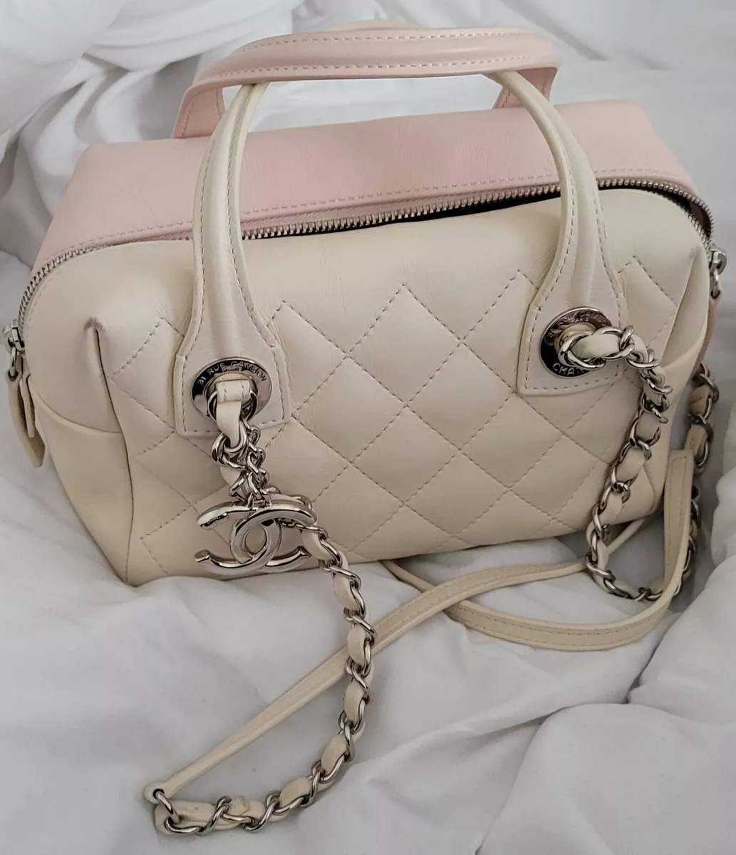 Chanel Calfskin Quilted Handbag - Bowling Bag Style White