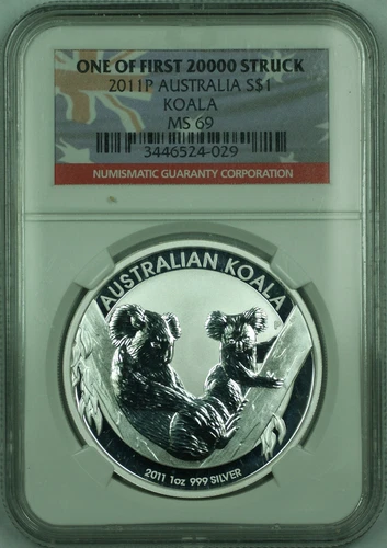 2011-P Australia Silver Dollar 1 Oz Koala $1 Coin NGC MS-69 "First 20,000" (D)