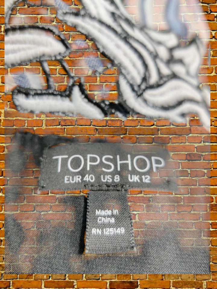 TOPSHOP TOP NEGRO TALLA UK 12 MUJER TIRAS ENCAJE BLANCO DISEÑO FLORAL CREMALLERA TANQUE Foto 4 de 4