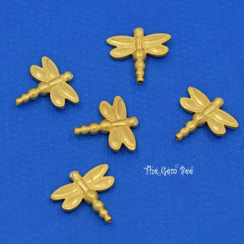 18k Solid Yellow Gold Handmade Dragonfly Spacer Finding Bead Diamond Double Side - Picture 4 of 8