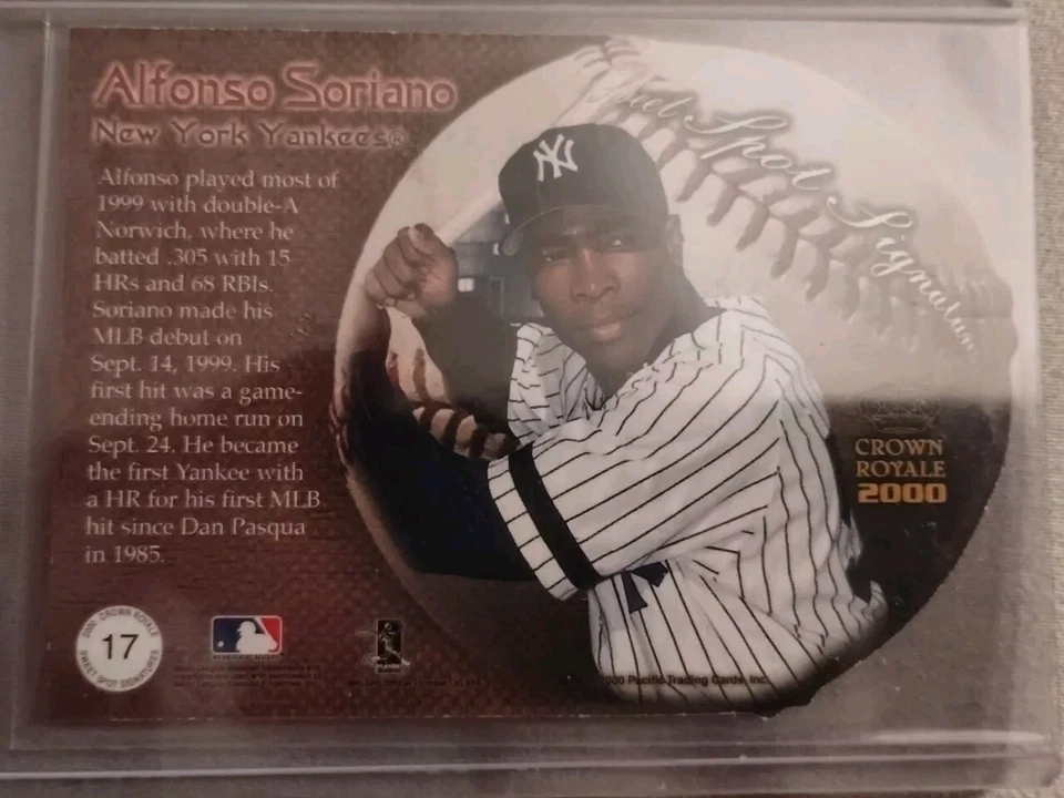 2000 Pacific Crown Royale Sweet Spot Signatures Alfonso Soriano #17 autografado - Imagem 2 de 2
