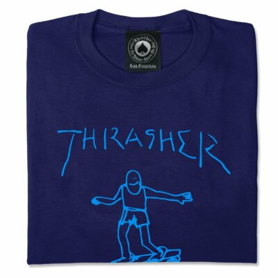 Thrasher Magazine Mark Gonzales GONZ LOGO Skateboard T Shirt NAVY w/BLUE